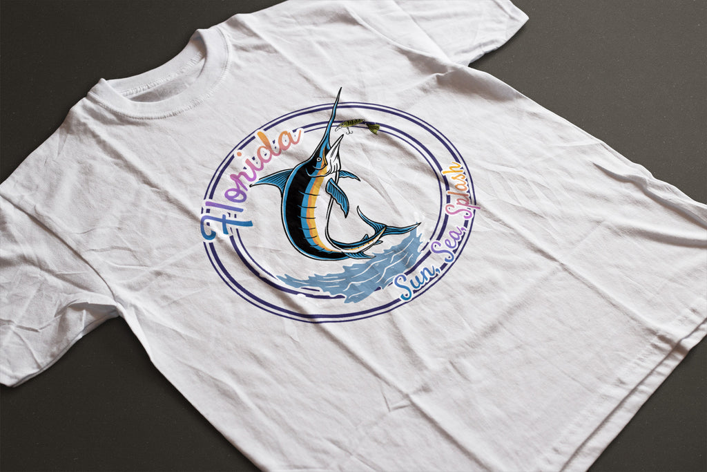 "Sun Sea Splash" Shirt - Florida Marlin Fishing Graphic Tee | Coastal Fishing T-Shirt | Retro Florida Vacation Tee | LAHall Artworks