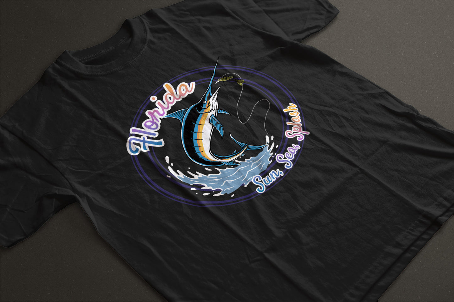 "Sun Sea Splash" Shirt - Florida Marlin Fishing Graphic Tee | Coastal Fishing T-Shirt | Retro Florida Vacation Tee | LAHall Artworks