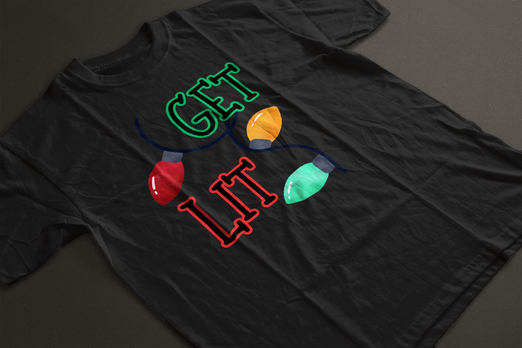 Get Lit Holiday T-Shirt – Funny Christmas Lights Unisex Tee | Festive Graphic Shirt in Black, White, or Grey