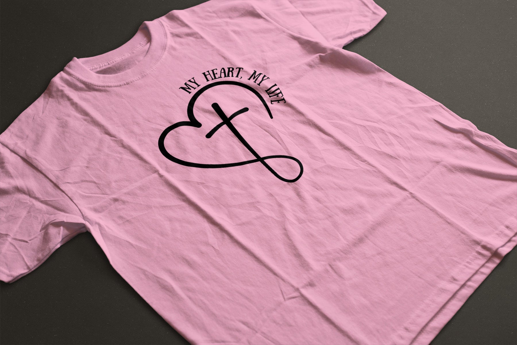 "My Heart My Life" Unisex Graphic Tee | Heart and Cross Line Art Inspirational Shirt