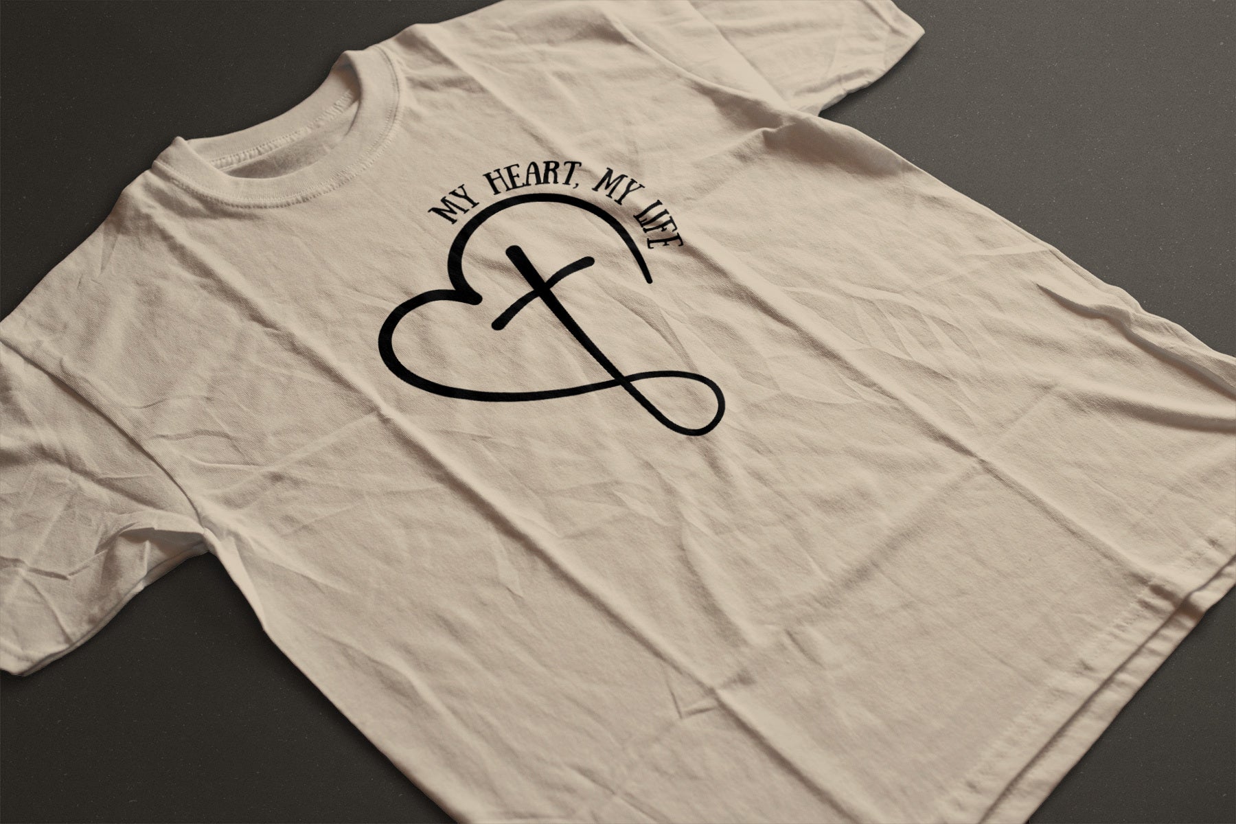 "My Heart My Life" Unisex Graphic Tee | Heart and Cross Line Art Inspirational Shirt