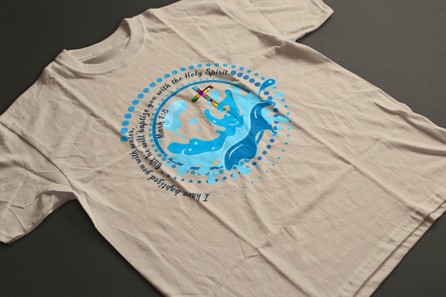 "Baptized in Water" Graphic Tee | Stained Glass Cross Scripture Shirt | Christian Faith T-Shirt | LAHall Artworks