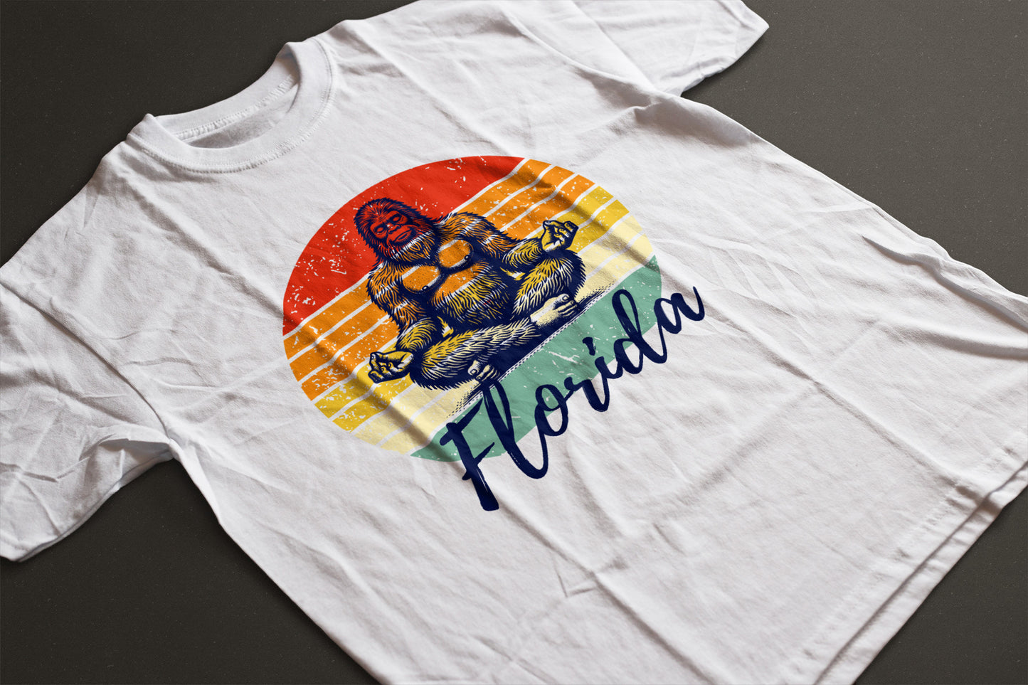 Florida Bigfoot Meditation Unisex Tee | Sunset Circle Sasquatch Graphic Shirt