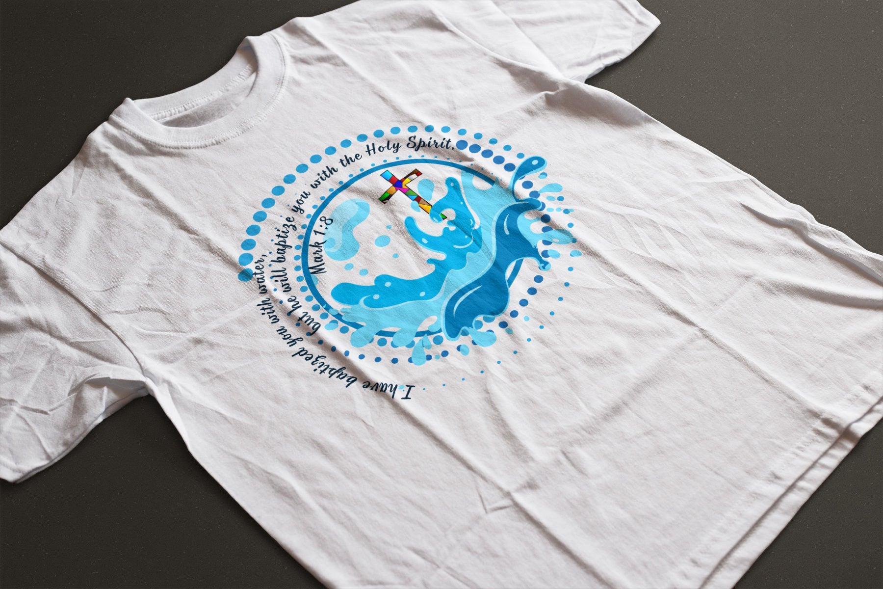 "Baptized in Water" Graphic Tee | Stained Glass Cross Scripture Shirt | Christian Faith T-Shirt | LAHall Artworks