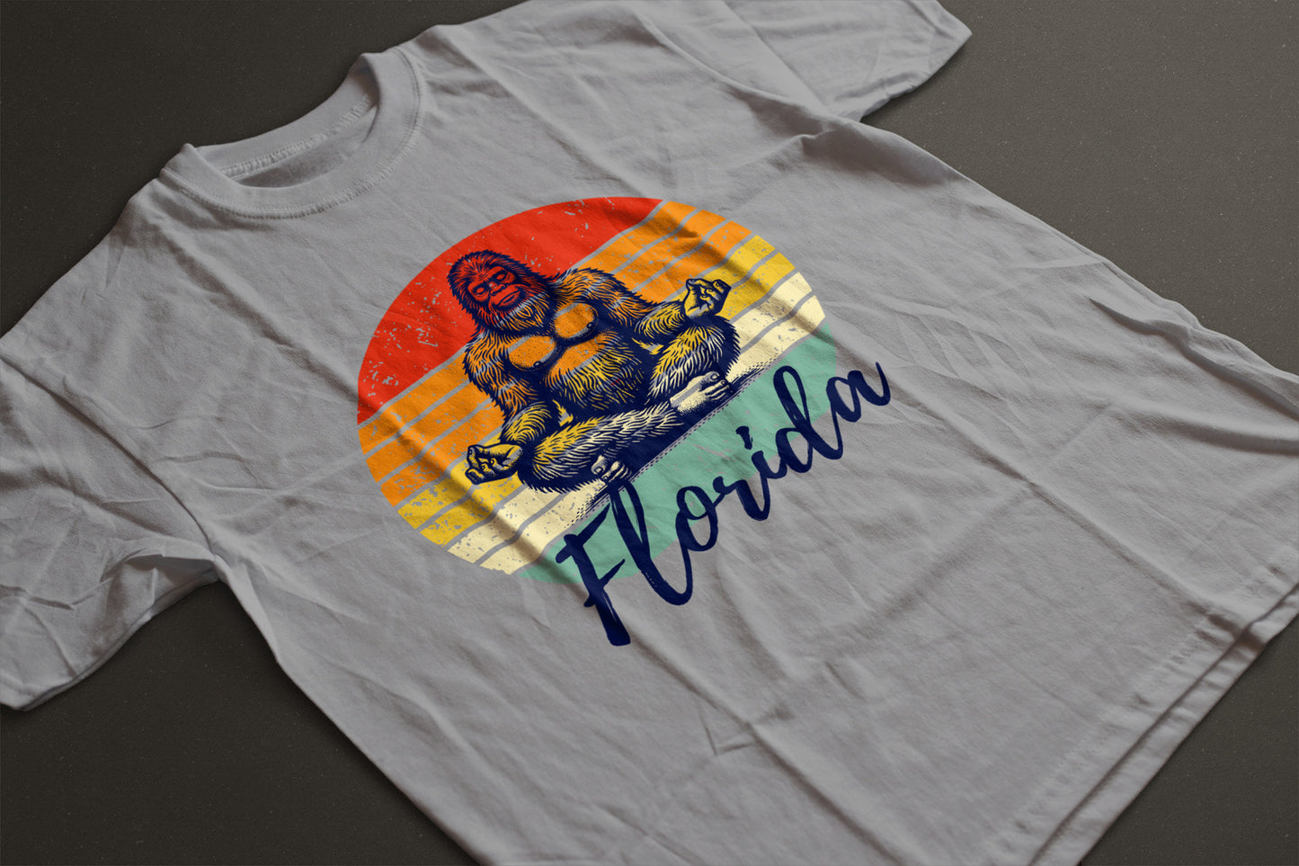 Florida Bigfoot Meditation Unisex Tee | Sunset Circle Sasquatch Graphic Shirt