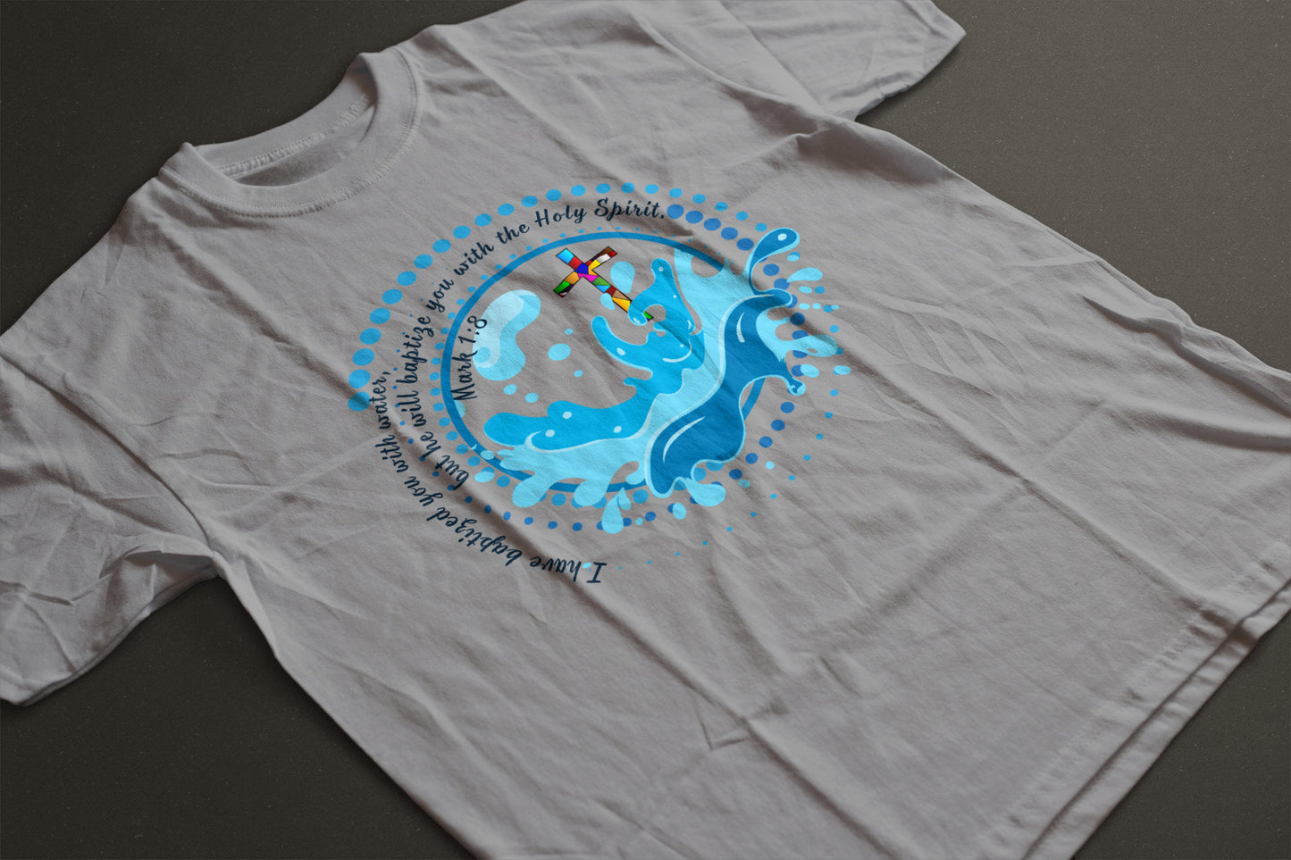 "Baptized in Water" Graphic Tee | Stained Glass Cross Scripture Shirt | Christian Faith T-Shirt | LAHall Artworks