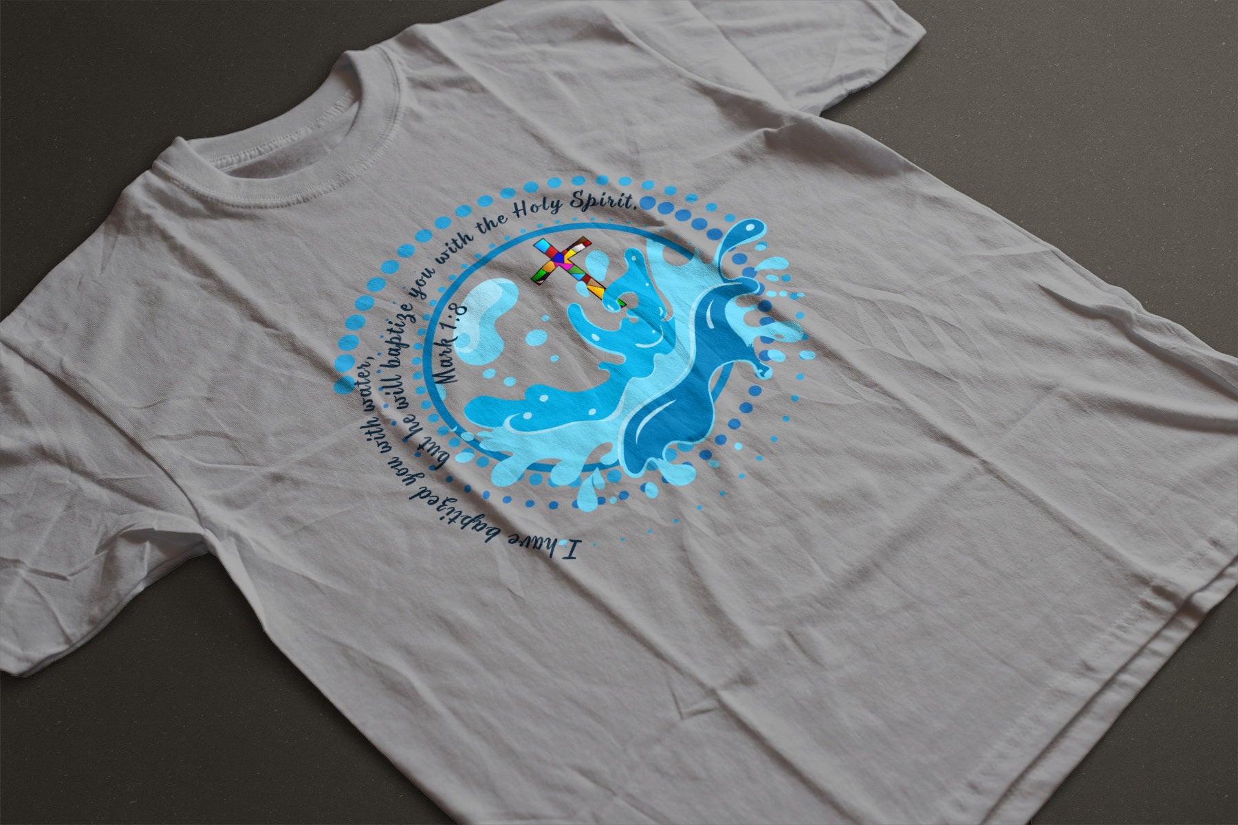 "Baptized in Water" Graphic Tee | Stained Glass Cross Scripture Shirt | Christian Faith T-Shirt | LAHall Artworks