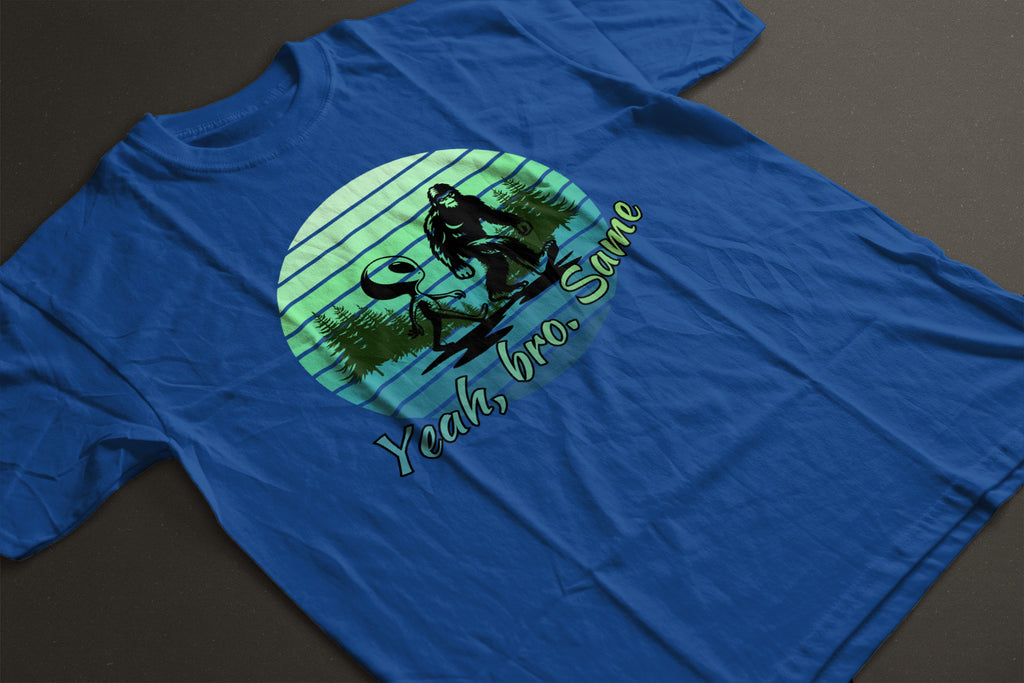 "Yeah Same Bro" Bigfoot and Alien Tote | LAHall Artworks Funny Cryptid T-Shirt