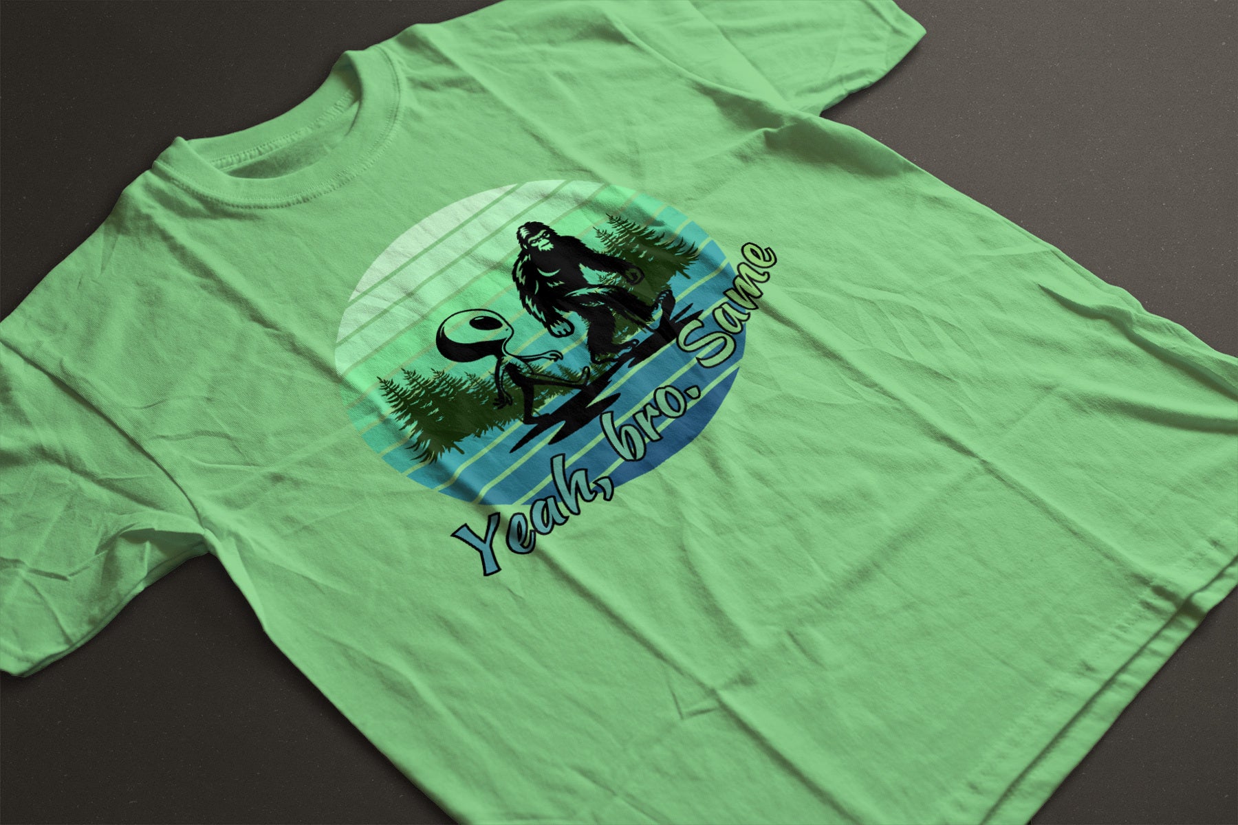"Yeah Same Bro" Bigfoot and Alien Tote | LAHall Artworks Funny Cryptid T-Shirt