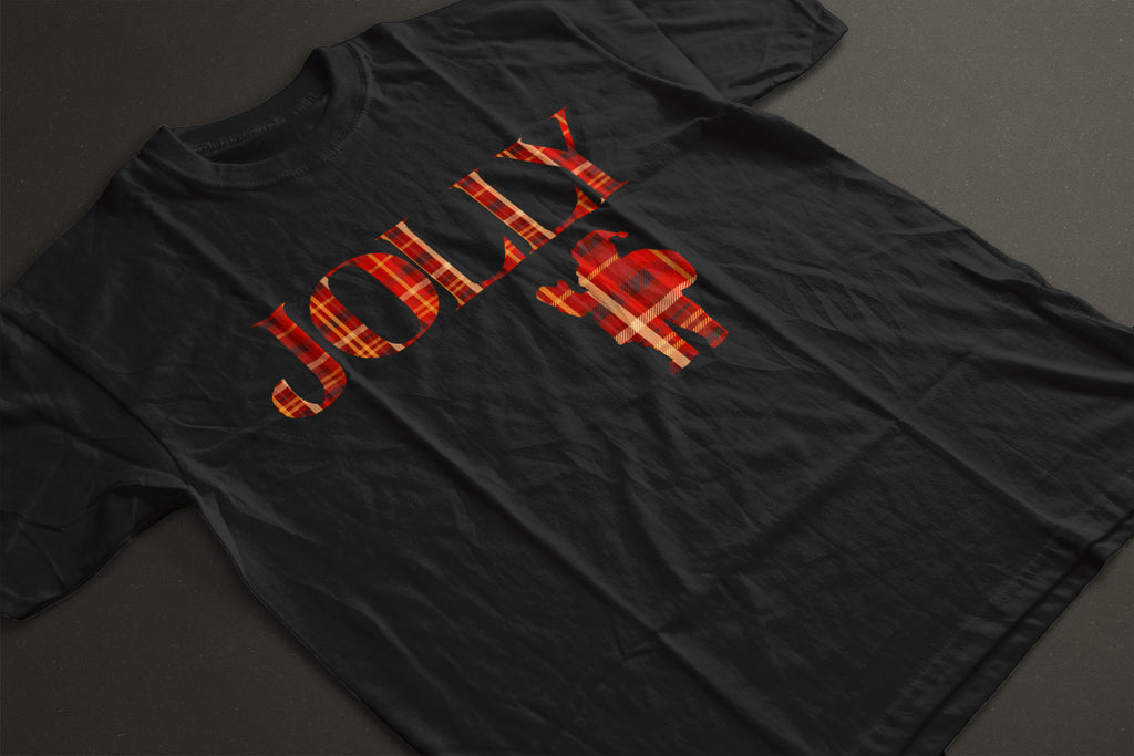 Jolly Santa Silhouette Christmas Tee — Festive Unisex Holiday T-Shirt in White, Grey, Black & Green | LAHall Artworks