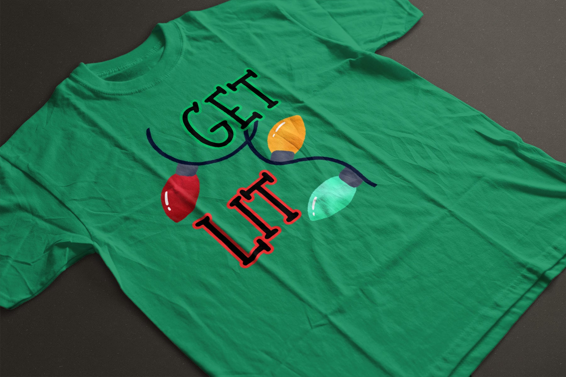 Get Lit Holiday T-Shirt – Funny Christmas Lights Unisex Tee | Festive Graphic Shirt in Black, White, or Grey