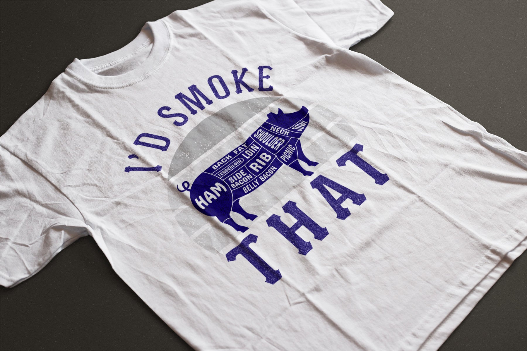 "I’d Smoke That" Pig Butcher Diagram T-Shirt | LAHall Artworks Barbecue Smoker Tee