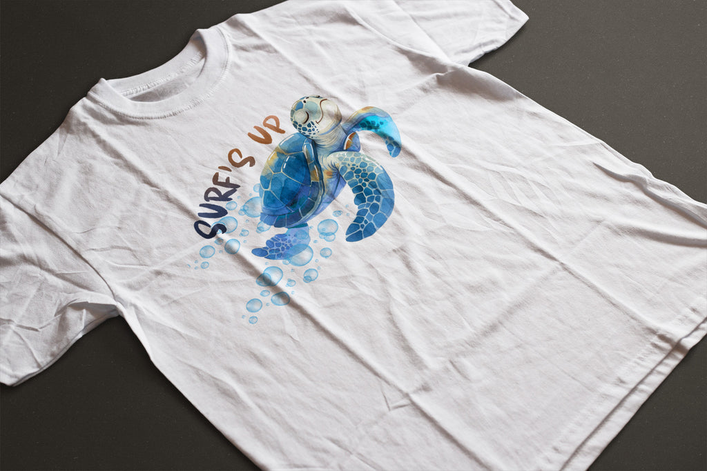 "Surf’s Up" Cartoon Sea Turtle Graphic Tee | Cute Ocean Surf Shirt | Coastal Beach Vibes T-Shirt | LAHall Artworks