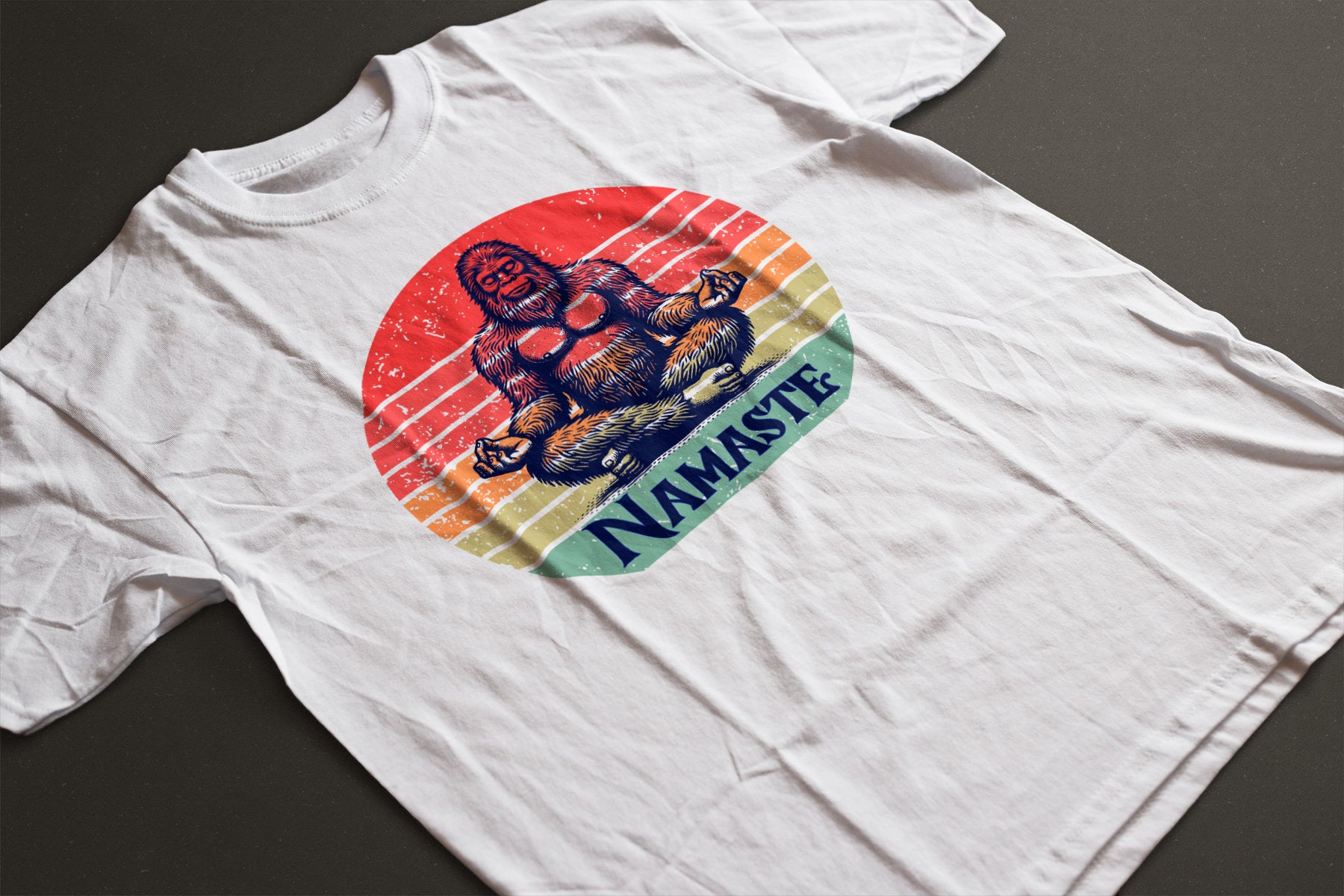 "Namaste" Bigfoot Unisex Tee | Soft Sunset Meditation Sasquatch Graphic Shirt