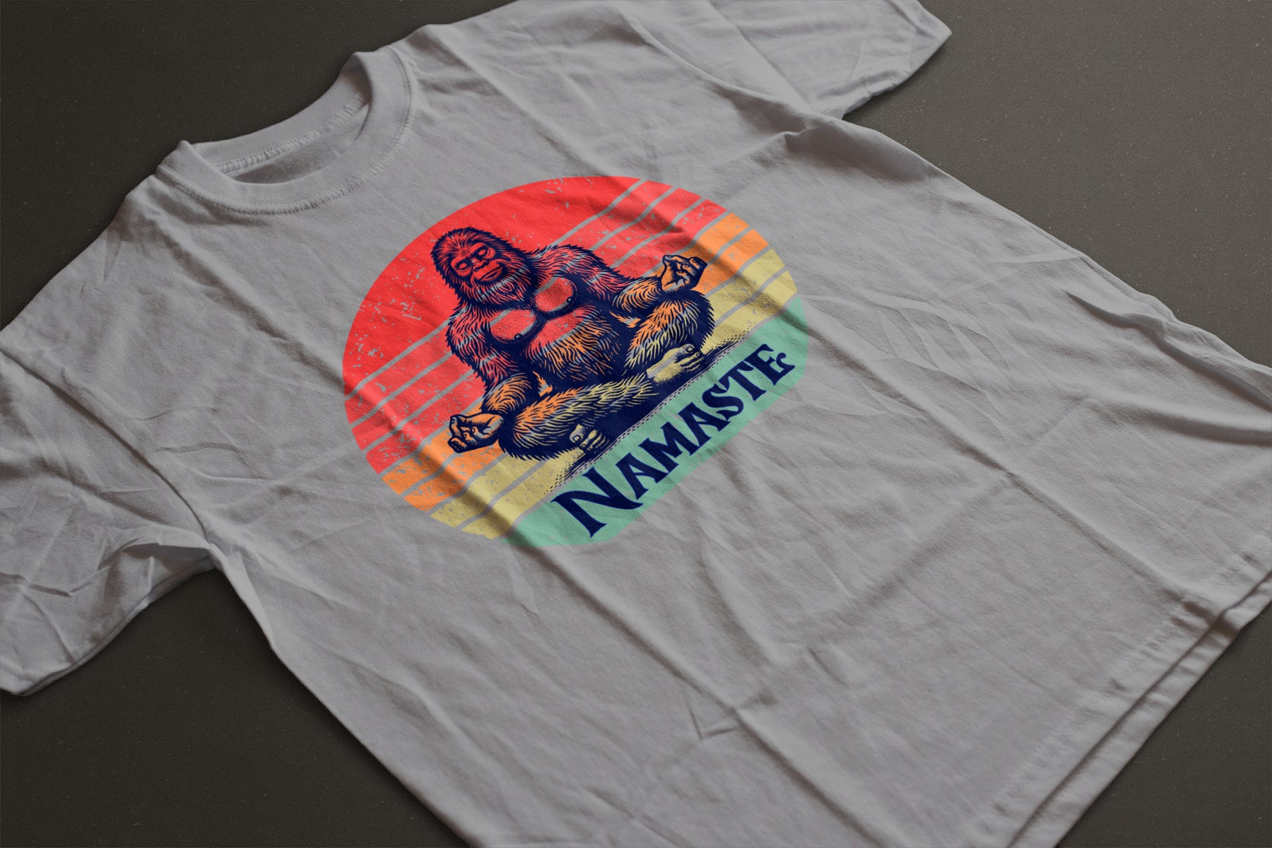 "Namaste" Bigfoot Unisex Tee | Soft Sunset Meditation Sasquatch Graphic Shirt