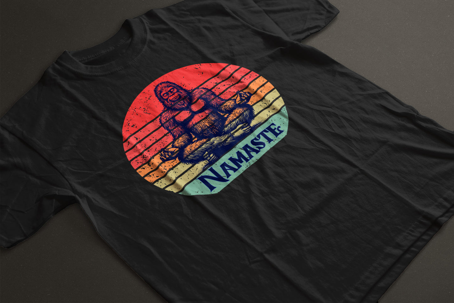 Namaste Bigfoot Unisex Tee | Soft Sunset Meditation Sasquatch Graphic Shirt