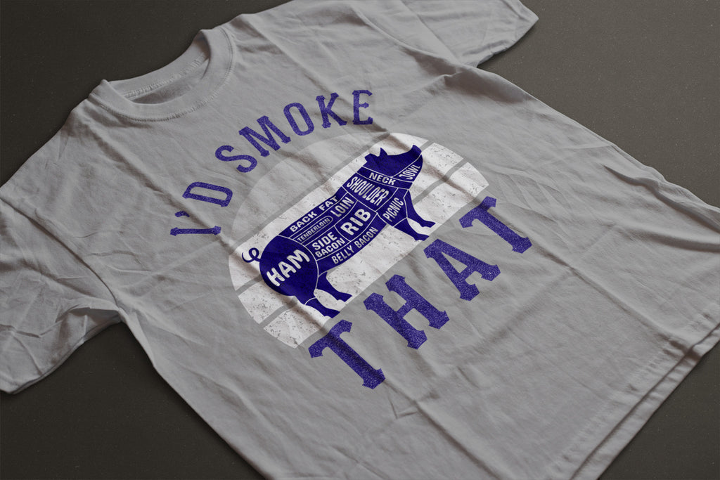 "I’d Smoke That" Pig Butcher Diagram T-Shirt | LAHall Artworks Barbecue Smoker Tee