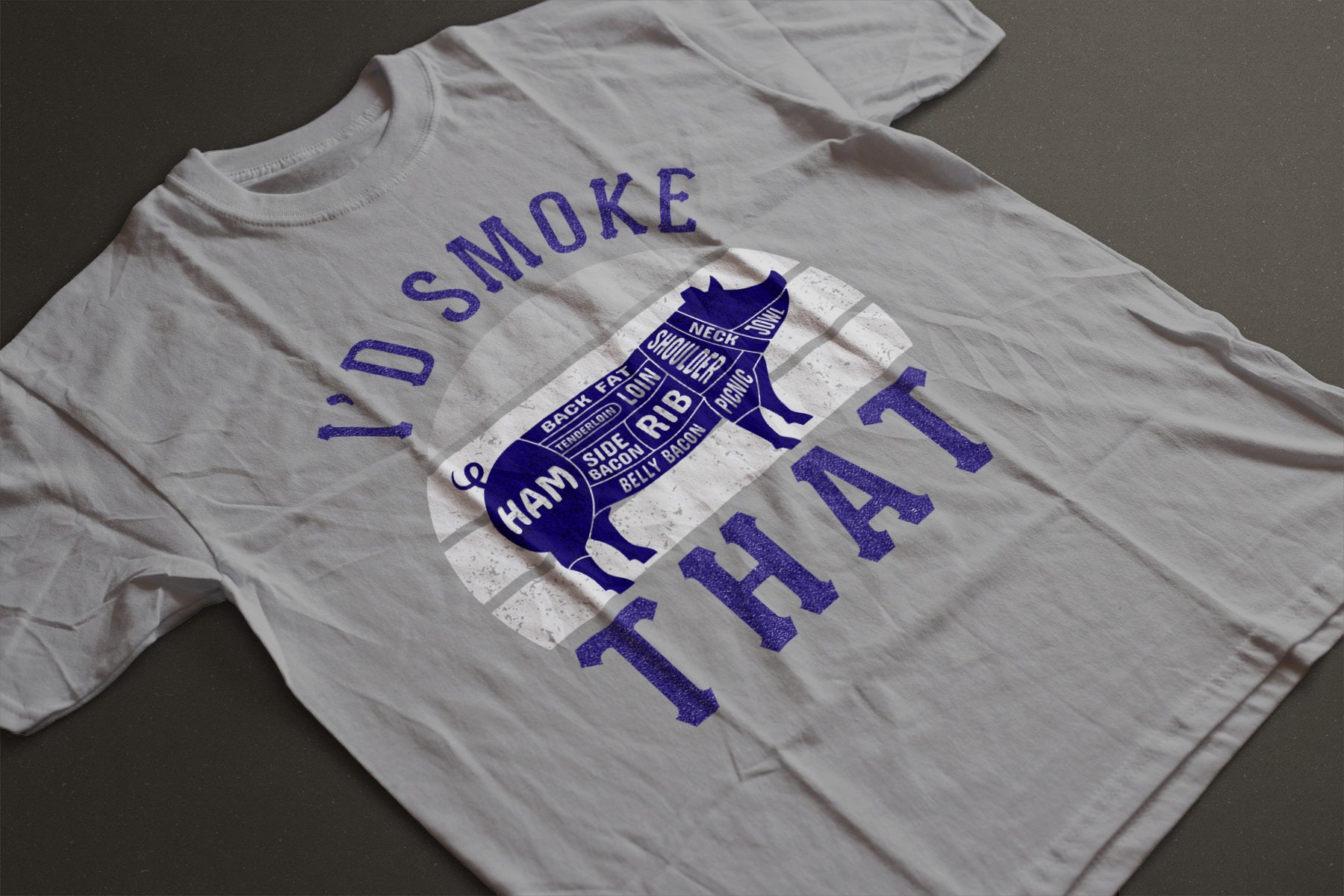 "I’d Smoke That" Pig Butcher Diagram T-Shirt | LAHall Artworks Barbecue Smoker Tee
