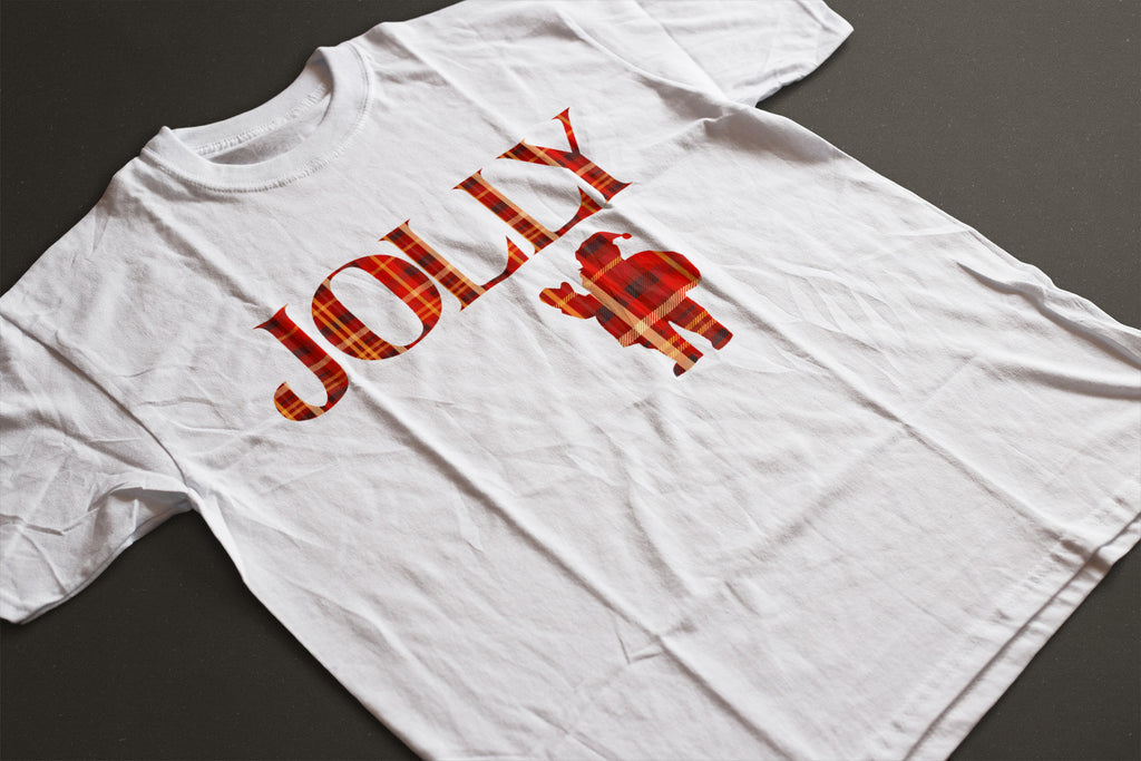 Jolly Santa Silhouette Christmas Tee — Festive Unisex Holiday T-Shirt in White, Grey, Black & Green | LAHall Artworks