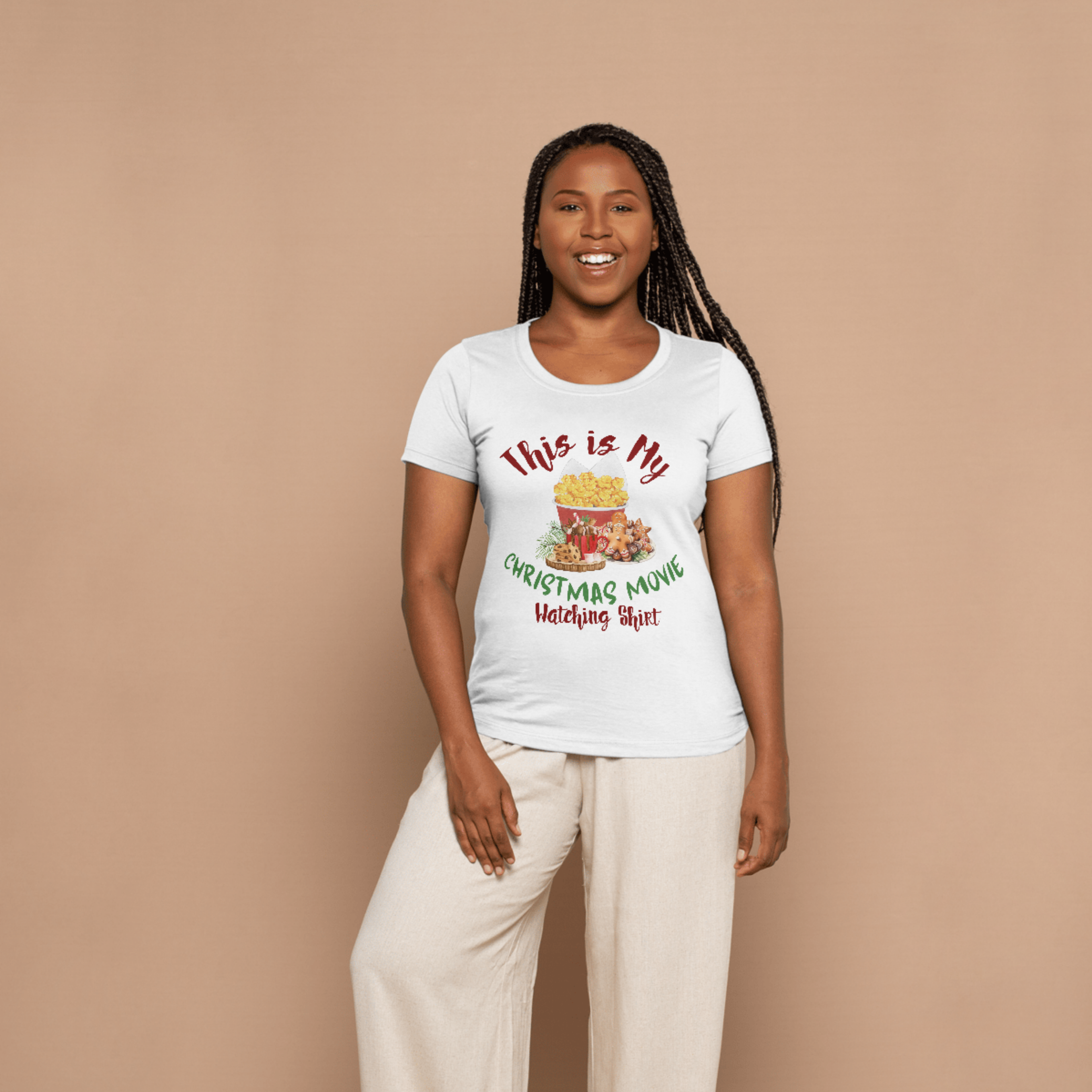Christmas Movie Watching Shirt – Funny Holiday Unisex Tee | Cozy Christmas Snacks Graphic T-Shirt in Black, White, or Red